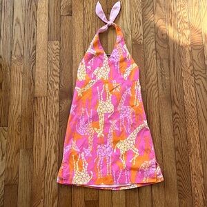 Lilly Pulitzer White Label Girls Halter Giraffe Dress Smocking sz 10 vintage
